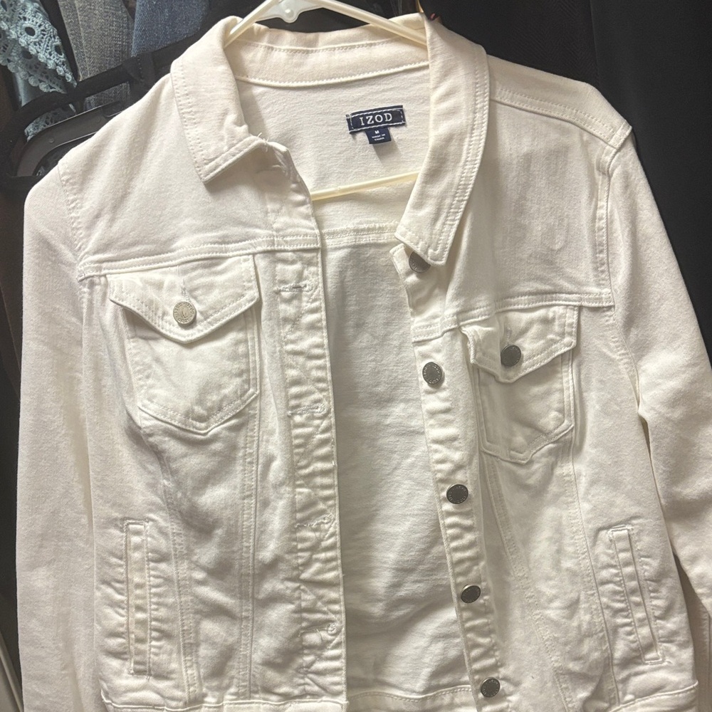 Izod White Denim Jacket with Button-Front